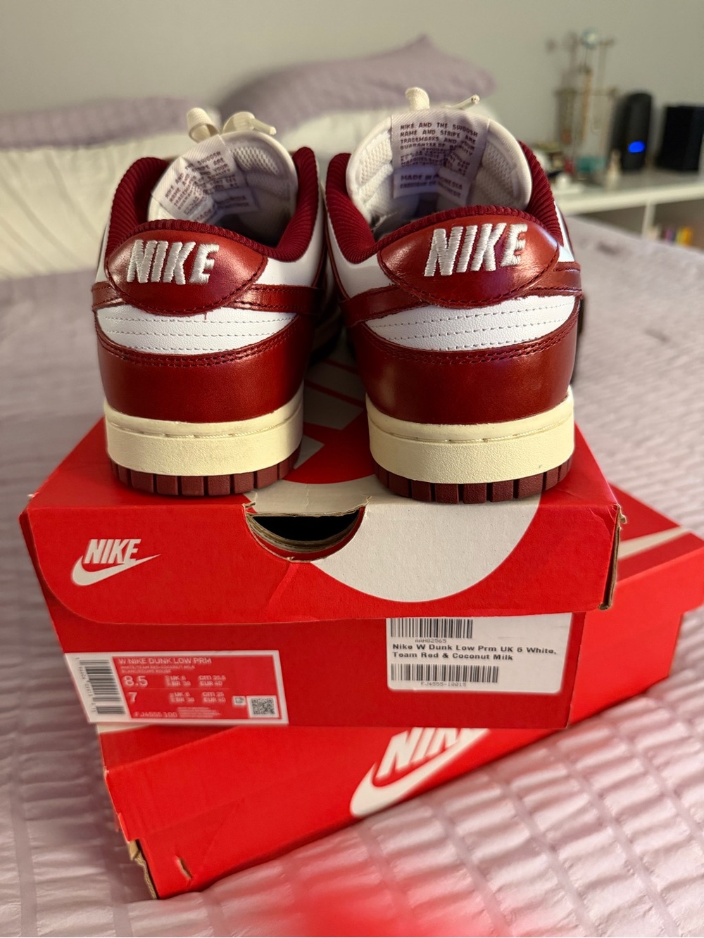 Nike Dunk Sneakers in White & Red with Cream Laces - Picture 6 of 6